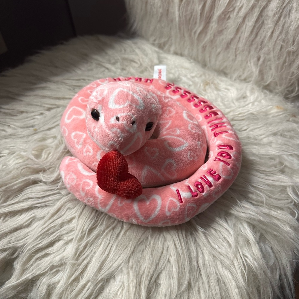 Pink Heart Plush Snake